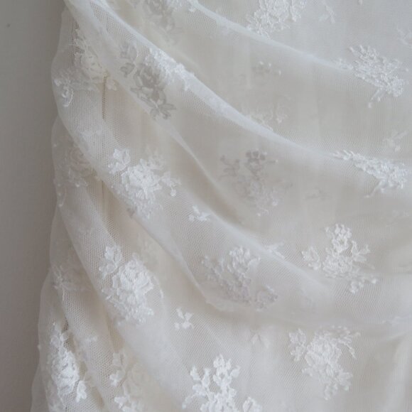 BHLDN Bailee White Lace Ruched Stretch Bodycon Dress Romantic Wedding Size S - Picture 14 of 16